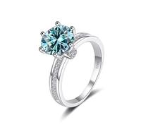 VNsdSD Anillos de compromiso moissanita 3 quilates con forma flor D, color VVS1, for mujer, plata ley S925, anillo diamante corte redondo, alianza boda amarilla/azul/rosa certificado(Blue,7)