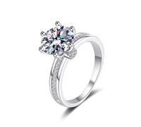 VNsdSD Anillos de compromiso moissanita 3 quilates con forma flor D, color VVS1, for mujer, plata ley S925, anillo diamante corte redondo, alianza boda amarilla/azul/rosa certificado(White,8)