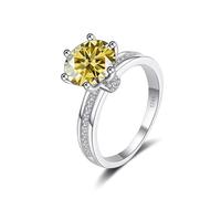 VNsdSD Anillos de compromiso moissanita 3 quilates con forma flor D, color VVS1, for mujer, plata ley S925, anillo diamante corte redondo, alianza boda amarilla/azul/rosa certificado(Yellow,8)
