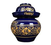 VNsdSD Chino Tradicional Tarro de fermentación cerámica China decapado con Tapa esclusa Aire Sello Agua, Olla Kimchi Espesa Grande(BLU,5KG)