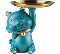 VNsdSD Estatua De La Bandeja Almacenamiento Del Escritorio Gato Suerte, Objetos Pequeños Decoración Moderna, Joyería, Tazón Dulces for Oficina, Regalo Hogar-rosa-15x14x16.5cm(Dark Green)