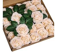 VNsdSD Flores Artificiales Rosas de Espuma Falsas realistas con Tallo for Decoraciones Ramos Boda DIY Fiesta Baby Shower Hogar y árbol Navidad /46(Red Wine,25)