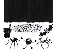 VntMQP Hilo de chenilla múltiple, limpiapipas multicolor para manualidades, 30 cm x 6 mm, adecuado para flores, animales pequeños, Halloween y Navidad (200Negro+ojo)
