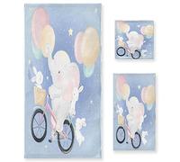 Vnurnrn Dibujos Animados De Globo De Elefante Juego de Toallas para Baño Playa Toalla (1 Toalla de Baño y 1 Toalla de Mano y 1 Paño de Lavado) para Nadar Niñas Niños