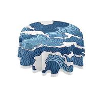 Vnurnrn Olas Mar Azul Spray Mantel Antimanchas Redondo Decorativo Paño para Hogar Comedor del Cocina Fiesta