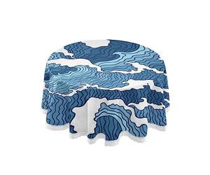 Vnurnrn Olas Mar Azul Spray Mantel Antimanchas Redondo Decorativo Paño para Hogar Comedor del Cocina Fiesta