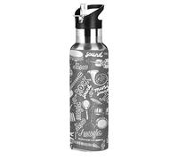 Vnurnrn Rock Roll Música Guitarra Botella de Agua Deportiva con Pajita Acero Inoxidable, 600ML Botellas Termica Sin BPA para Niños Deporte Gimnasio Ciclismo Escuela