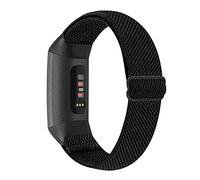 VNUUUXO YONWORTH Correa de reloj de nailon el醩tica ajustable compatible con Fitbit Charge 4/Charge 3/SE, correa de nailon el醩tica transpirable deportiva solo Loop para mujeres y hombres (sarga Negro)