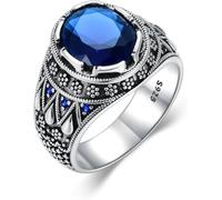 VNVFJKLO anillo, Anillo de zafiro creado for hombre, anillo plata ley 925 con piedra preciosa ovalada, azul, regalo