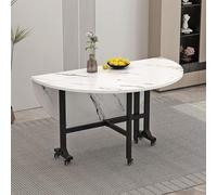 VNVFJKLO Mesa de Comedor Plegable, Mesa de Comedor Plegable, Mesa Redonda con Hojas abatibles, versátil 6 Ruedas universales y Marco Metal