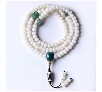 VNVFJKLO Pulseras de Rosario, Pulsera de Cuentas raíz Bodhi Blanca Estilo Chino, Collar, Rosario Buda 108 con Dzi tibetanas, Unisex, for meditación Mala(Wit)