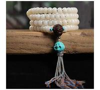 VNVFJKLO Pulseras de Rosario, Rosario de raíz Bodhi Blanca 108 Cuentas for Mala, Collar/Pulsera Unisex Naturales Buda 7 x 9 mm for oración y Canto