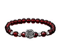 VNVFJKLO Pulseras, Pulsera de Equilibrio con Cuentas Cristales Rojos y Negros Granate, talismán for la Prosperidad, el Dinero Buena Suerte, 7(6)