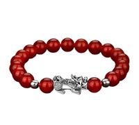VNVFJKLO Pulseras, Pulsera de Equilibrio con Cuentas Cristales Rojos y Negros Granate, talismán for la Prosperidad, el Dinero Buena Suerte, 7(17)