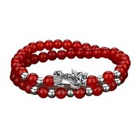 VNVFJKLO Pulseras, Pulsera de Equilibrio con Cuentas Cristales Rojos y Negros Granate, talismán for la Prosperidad, el Dinero Buena Suerte, 7(10)