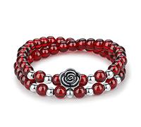 VNVFJKLO Pulseras, Pulsera de Equilibrio con Cuentas Cristales Rojos y Negros Granate, talismán for la Prosperidad, el Dinero Buena Suerte, 7(9)