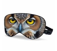 Vnwoalu Antifaz para dormir con diseño de búho cornudo mirando con ojos dorados, para hombres y mujeres, con correa ajustable, para viajes, siesta, meditación