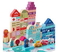 Voamuw Bloques de construcción de madera para niños de 3 a 6 años, 120 piezas de construcción de ciudad, apilables, juguetes creativos de educación preescolar para niños y niñas