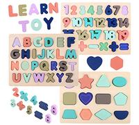 Voamuw Rompecabezas de madera para niños pequeños, juguetes educativos de aprendizaje Montessori, regalo para niños y niñas (juego de 3)