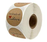 VOANZO 1000Pcs Kraft Hecho a mano con amor Etiqueta redonda para hornear Etiqueta autoadhesiva Etiquetas adhesivas redondas hechas a mano Etiquetas Rollo Decoración para regalos hechos en c