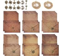 VOANZO 12 PCS A5 Sobres Vintage 24 Papel Kraft Vintage para escribir con 12 piezas de accesorios de metal y 12 piezas de cuerda de yute