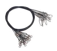 VOANZO - 20 líderes de alambre de acero inoxidable para pesca con giros y broches de presión, alta resistencia, 150 libras, resistente, 19 pulgadas, color negro