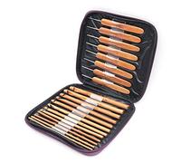 VOANZO 20 PCS Crochet de bambú Herramientas manuales de bricolaje Trajes de suéteres de ganchillo con aguja de mango de bambú carbonizado