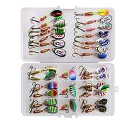 VOANZO 30 señuelos de pesca, cebos giratorios con caja de plástico para lubina, perca, lucio, lucioperca, trucha, salmón, kit de señuelos giratorios de metal duro, apto para agua salada y agua dulce
