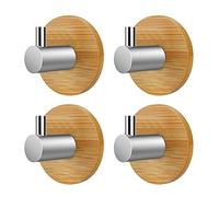 VOANZO, 4 Uds., toallero de bambú, toallero de Madera de Acero Inoxidable, Ganchos autoadhesivos para Toallas para baño, Cocina, Sala de Estar y Oficina
