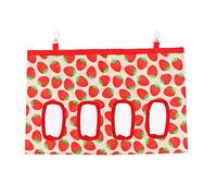 VOANZO Bolsa de heno para conejo, animales pequeños, bolsa de comedero para heno, almacenamiento de alimentos colgante, bolsa de comedero con 4 agujeros para conejo, chinchilla, hámster (fresa)