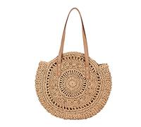 VOANZO Bolsa de paja circular hueca hecha a mano de gran capacidad, bolsa de playa de verano tejida a la moda para mujer (marrón), Brown, Talla única
