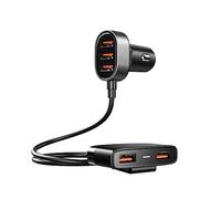 VOANZO Cargador de automóvil Multi USB C 5 Puertos 5V / 3.1A Adaptador de Cargador de automóvil rápido USB Adaptador de Encendedor de Cigarrillos con Cable de extensión de Cargador de 1.5M para