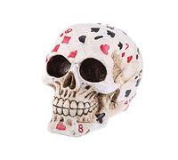 VOANZO Estatua de cabeza humana de calavera pintada con patrón de póquer para decoración de mesa de Halloween