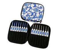 VOANZO Juego de ganchos de ganchillo de 16 piezas con estuche, agujas de tejer de porcelana azul y blanca Mango de plástico Agarre DIY Herramienta de tejido artesanal de todos los tamaños