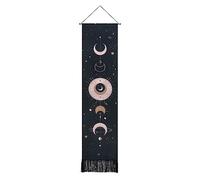 VOANZO Tapiz de Luna Tapiz para Colgar en la Pared Patrón de constelación de Luna Bohemio con cordón para Colgar y Gancho para Sala de Estar Dormitorio (Negro)