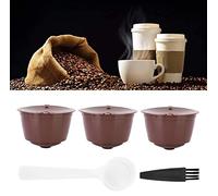 Voarge 3 cápsulas de café, filtro de café, capsulas para cafeteras Dolce gusto reutilizables rellenables - + 1 cuchara para rellenar - 1 cepillo para limpiar de regalo (Marrón)