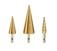Voarge 3 Pcs Broca Escalonada, 4-12/20/32mm broca ranurada en espiral, Vástago Hexagonal Cortador de Agujeros para Madera y Metal
