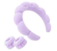 Voarge 3 Piezas Diadema de Maquillaje y Muñequeras Cuidado para Mujer Diadema de Toalla de Rizo de Spa la Piel Banda (Púrpura, 18 * 7 * 3.5cm)