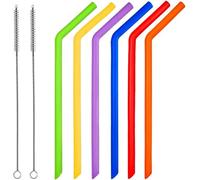 Voarge 6 Piezas Pajitas reutilizables silicona grado alimenticio con 2 Cepillos, para Yogur Batidos Jugo Café Cóctel Niños Adultos, Color aleatorio