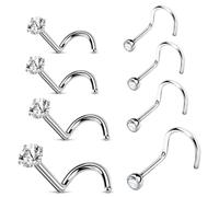 Voarge 8 piezas 20G Piercing Nariz Anillo Nostril Pendiente Nariz Brillantino Anillos Studs S Curvado, Piercing Joyería Mujer 1.5-3mm Round Heart Star Nose Ring Screw Jewelry