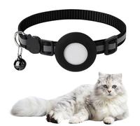 Voarge Airtag - Collar para gatos integrado Airtag con soporte AirTag y campana, con funda Airtag, cierre rápido, campana, ajustable para gatos gatitos, negro