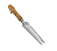 Voarge Cortador manual de malas hierbas con mango de madera, cabezal de acero inoxidable con medida para jardín, revertir, trasplantar, deshierbar, raíz
