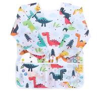 Voarge Delantal para colorear para niños, dinosaurios, delantal para niños, impermeable, con mangas, delantal, nailon, M, Blanco, Talla única