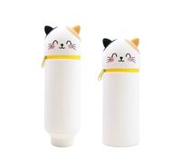 Voarge - Estuche para lápices de silicona con diseño de animales, estuche escolar, 2 en 1, de silicona, flexible, estuche de lápices, para escuela, oficina, gato,