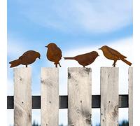 Voarge Oxidado pájaro decorativo oxidado, 4 conectores de metal oxidado, decoración de jardín, aspecto oxidado con rosca de tornillo, enchufe de árbol de metal para figuras de valla de madera,