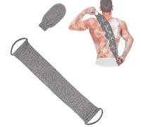 Voarge Rascador de espalda, cepillo de espalda para ducha con guantes exfoliantes, fibra de bambú, guante de masaje con espalda con medio, 2 unidades (gris)