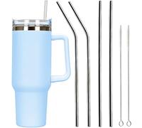 Voarge Taza de café para llevar de 40 oz, de acero inoxidable de doble pared, para bebidas frías y calientes, taza térmica con pajita, taza de café para el hogar y viajes (azul claro)