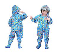 Voarge Traje infantil de una pieza, ligero, reutilizable, impermeable, con capucha, para niños de 1 a 3 años, S, Azul