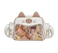 Vobomo Kawaii Ita Bag Mochila con inserto lindo gato bandolera bolsa de hombro gran capacidad bolsa de exhibición de pines japoneses, Blanco, Moderno