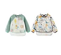 Vobony 2 Pcs Babero Impremeable con Mangas Larga para Bebé Unisex EVA Lavable Delantal Bandana para Niñas Niños Alimentación Comiendo Pintura Jugando (#2, 110)